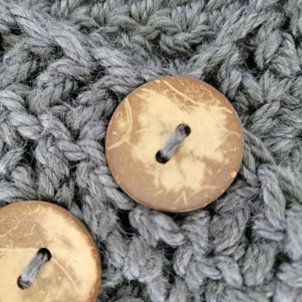 Handmade Chunky Knit Button Scarf Unisex One Size Dark Gray Cowl Neck Warmer